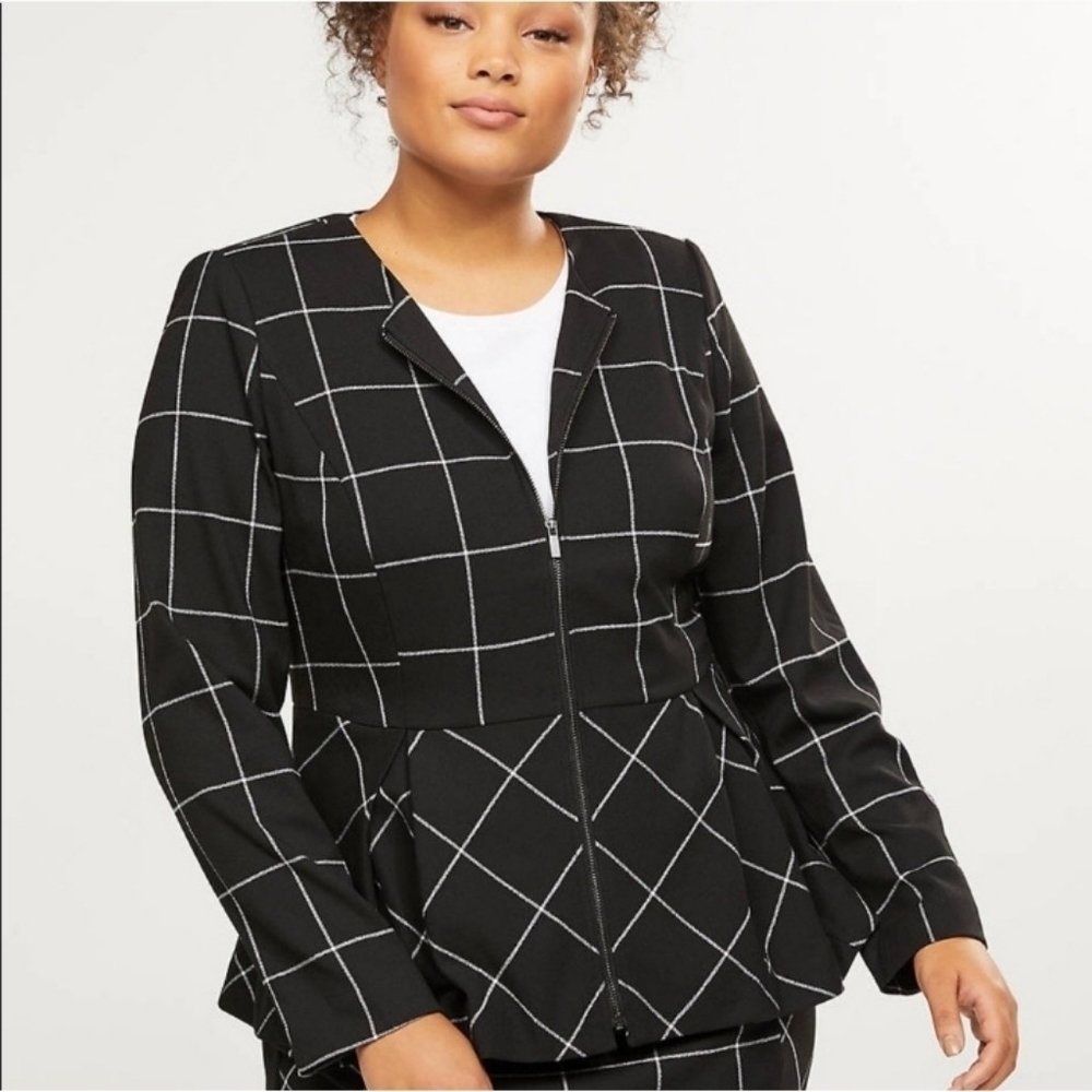 Lane Bryant Zip Up Peplum Black and White Blazer
